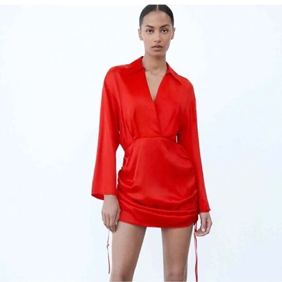 ZARA DRAPED SATIN EFFECT DRESS - Picture 2 of 13